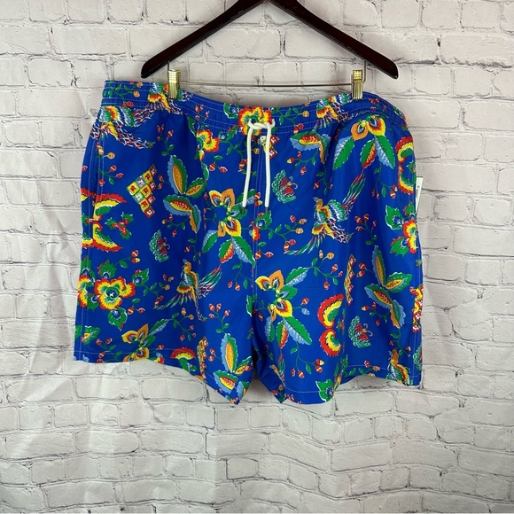 NWT polo ralph lauren Vibrant Blue tropical Floral Swim Shorts - Picture 1 of 10